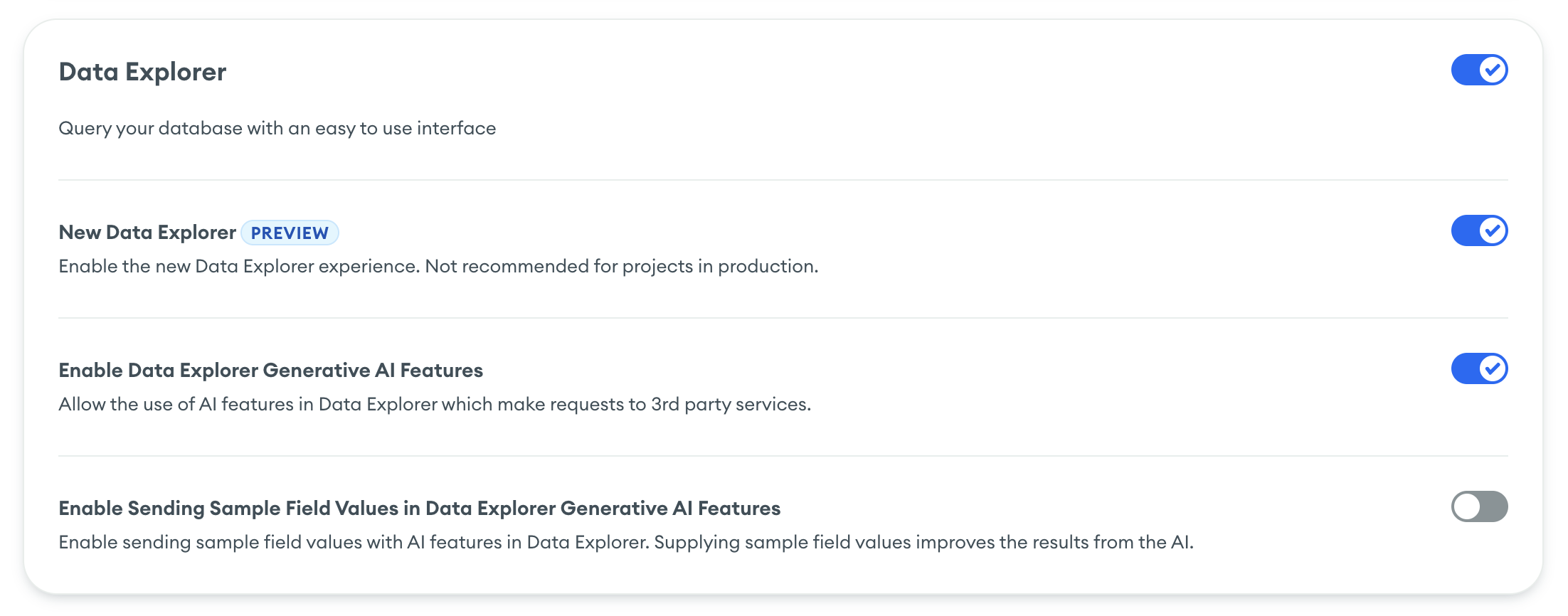 New Data Explorer Public Preview project setting