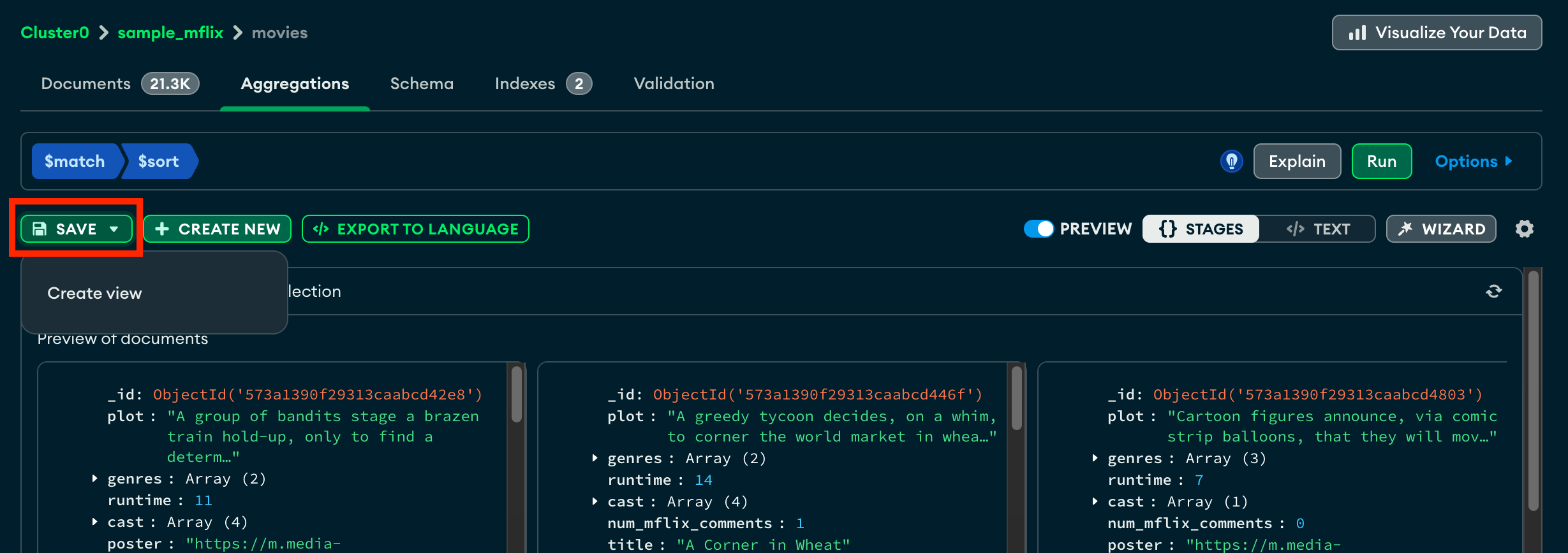 Save drop-down button