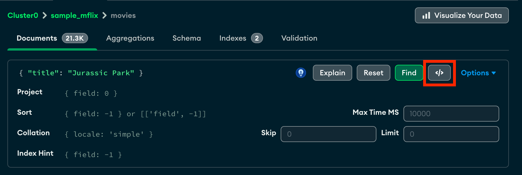 Query bar export dropdown menu